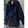 Spring Autumn Korean The Design Sense Niche Loose Casual Hem Drawstring Waist Hooded Windbreaker Female Long Coat Lady Top