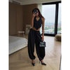 Solid Drapey Satin Loose Harem Pants Women Casual Elastic Waist Drawstring Design Long Pant Lady Commute Versatile Wear