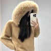 Knitwear Cardigan Women Spring Knitted Jacket Female Autumn Hooded Real Fox Fur Coat Natural Short Fur Coat Casual