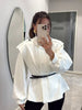 Women's Chic Waist-cinching Short Trench Coat Solid Long Sleeve Shoulder Pad Cropped Jackets Autumn Street Commute Outwear