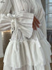 Elegant White Cotton Women's Dress Lace-Up Neck Lace Long Sleeve Dresses Autumn Loose Pleated Mini Dress Female
