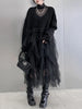 Women Black Big Size Knitting Mesh Irregular Sweater Dress V-Neck Long Sleeve Spring Autumn 1DH2366