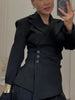 Chic Solid Lapel Coat Long Pant Suit Women Casual Full Sleeve Waist Cinching Blazer Wide-leg Pants Set Lady Daily Street Outfit