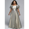 Women Plus Size Maxi Evening Dress Square Neck Ruffle Sleeve Formal Gown Elegant Wedding Guest Cocktail Party Dress