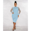 Elegant Women Floral Applique Mesh Long Sleeve Knit Ribbed Sweater Dress Autumn Winter Bodycon Dresses Vestidos