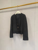 Women Black Pleated Splices Tweed Jacket or Skirt O-Neck Single Breasted Coat or High Waist Belt Short Jupe