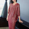 V Collar Pleats Batwing Sleeve Loose Dress For Women Print Clothing Vestido YE853