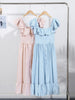 Flying Sleeve Ruffle Striped Slip Long Dress Women Elegant Square Collar Waist Cinching Pleat Party Dresses Chic Ladies Vestido