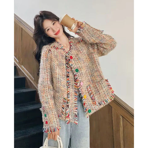 Spring Autumn Female Long Sleeves Jacket Women Advanced Leisure Short Tweed Coat Ladies Casual Round Neck Tops Outwear