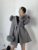 Woolen Coat Oversize Ladies Outerwear Winter Women Natural Fox Fur Collar Cuffs Jacket Hood Cashmere Wool