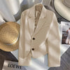 Black Cropped Blazers Woman Outerwear All-match Notched Collar Crop Jacket Women Korean Chic Single-breasted Suit Coat