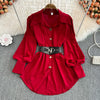 Spring Office Lady Shirt Dress Women Long Lantern Sleeve Sashes Waist Robe Femme Single Breasted Short Dresses