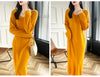 100% Merino Wool Women Long Dress Sweater V-Neck Pullover Long Dress Versatile Cashmere Knitwear Bottoming Clothing