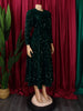 Vintage Sequin Women Church Swing Dresses Long Sleeve O-Neck High Waist Elegant Glitter Banquet Party Evening Dress