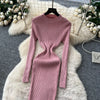 Vestidos Para Mujer Solid Half High Collar Autumn Winter Solid Woman Dresses Korean Sweater Elegant Long Dress