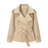 Spring Lace Up Trench Coat Women Solid Loose Large Lapel Long Sleeves Short Windbreaker Chic High Street Lady Outerwear