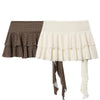 Layered Chiffon Skirt Shorts Ladies Mini High Waist Lace-Up Culottes Female Ruffle Beige Skirts Fairycore Culottes
