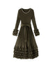Solid Color Bubble Pleated Women ’s Dress Round Neck Long Sleeve Beaded Waist Pink Dress Spring 2DB7194