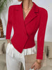 Women Casual Slim Ruched Buttons Blazers Notch Lapel Work Office Blazer