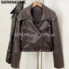 Women's Black Faux Leather Cropped Moto Jacket Asymmetric Zip PU Biker Coat Female Autumn Vintage Punk Outerwear