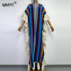 Knitting Rainbow Printing Comfort Warm Winter Holiday Dress Elegant Africa Women Boho Party Long Dress