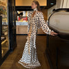 Retro Elegant Satin Polka Dots V Neck Maxi Dress Suit Women Ribbon Lace Full Sleeve Puff Sleeve Waist Cinched Long Dresses