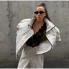 Women Solid Zip Up Two Piece Set High Neck Loose Jacket Wide Leg Track Pants Spring Autumn Casaual Hip Hop Outfit