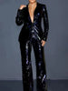 Sequin Pants and Blazer Set Women 2 Pieces Sets Spring Long Sleeve Blazer Coat High Waist Wide Leg Pants Suits Female