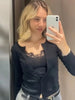 Women Lace V Neck Cropped Cardigan Coat Long Sleeve Button Knit Sweater Spring Casual Streetwear Lady Slim Knitwear