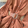 Chic Lace Slim Stand Collar Long Sleeve Spliced Single Breasted Dress High Street Vintage Evening Women Autumn Winter Clothing
