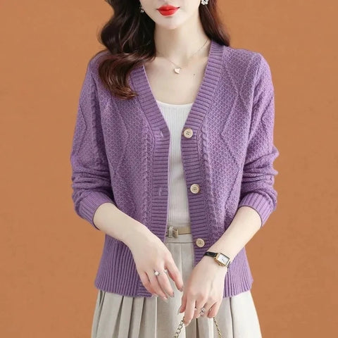 Spring Autumn Women's Sweater Casual High Waisted Versatile Knitting Cardigan Ladies Sweater Coat Elegant Lady Top