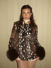 Leopard Patchwork Faux Fur Cuff Coats Women Round Neck Long Sleeve Single Breasted Slim Jacket Chic Ladies Outerwears