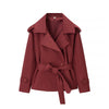 Khaki Belt Lace Up Short Trench Coat Women Elegant Full Sleeve V Neck Loose Jacket Autumn Daily High Street Outerwear