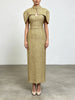 Elegant Two Piece Set For Women Multi Color Tweed Cape Collar Heart Neck Ruched Waist Bodycon Maxi Skirt For Banquet Party