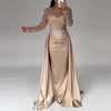 Elegant Satin Sequin Stitching Dress Glitter High Waist Gala Evening Dress Women Chic Long Sleeve Full Length Party Dress