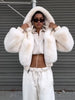Women's Faux Fur Coats Hooded Patchwork Zipper Cropped Jackets Street Female Lantern Long Sleeves Loose Autumn Winter Outerwears