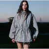 Plaid Women's Outerwear Lapel Double Breasted Trench Coat Belted Raglan Sleeve Jacket French Vintage Style Daily Wear