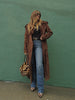 Women's Vintage Brown Suede Trench Coat Long Belted Overcoat Retro Windbreaker Female Date Commuter Streetwear Outerwear