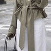 Women's Cropped Trench Coat Lapel Belted Waist Jacket, Loose Fit Drop Shoulder Short Trench