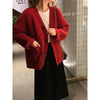 Beige Pockets Knitted Sweater Coats Women Loose Single-breasted V-neck Purple Cardigan Female Autumn Casual Red Cardigans