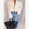 Solid Turn-down Collar Full Sleeve Coat Women Double Breasted Short Blazer Spring Lady Daily Casual Street Outfit