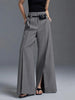 Urban Female Business Suit Pants Black White Loose Straight Pant High-Waist Pleated Split-Front Trousers
