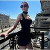 Women's White Floral Print Wide-strap Cami Dress With Waistband Satin Bodycon Mini Dresses Lady Elegant Party Robes
