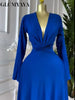 Women Draped Deep V-neck Fit and Flare Long Maxi Dress Winter Evening Prom Party Education Vacation Dresses Vestido