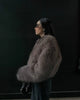 Chic Grey Fluffy Faux Fur Jacket Women Elegant O Neck Long Sleeves Cropped Coats Autumn Winter Lady High Street Outwears