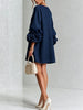 High‑quality Women Loose Short Tunic Dress 3D Stereo Big Flower Cuff Lantern Long Sleeve Button Front Dress Casual Daily Wear