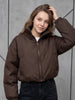 Bright Red Hooded Puffer Jacket Oversized Collar Horizontal Quilted Thick Padded Cropped Coats Women's Down Winter Jackets Warm