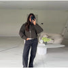 Olive Green Women's Short Coat High Neck Full Sleeve Zipper Up Oversized Cropped Jacket Autumn Female Daily Casual Outwear
