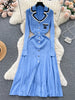 Autumn Winter Wear Dress Women Polo Single Breasted Pocket Design Bodycon Knitting Temperament Sweater Long Dresses