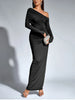 Women's Long Sleeve Asymmetric Neck Long Dress One Shoulder Ruched Bodycon Club Party Maxi Dresses Brown Autumn
